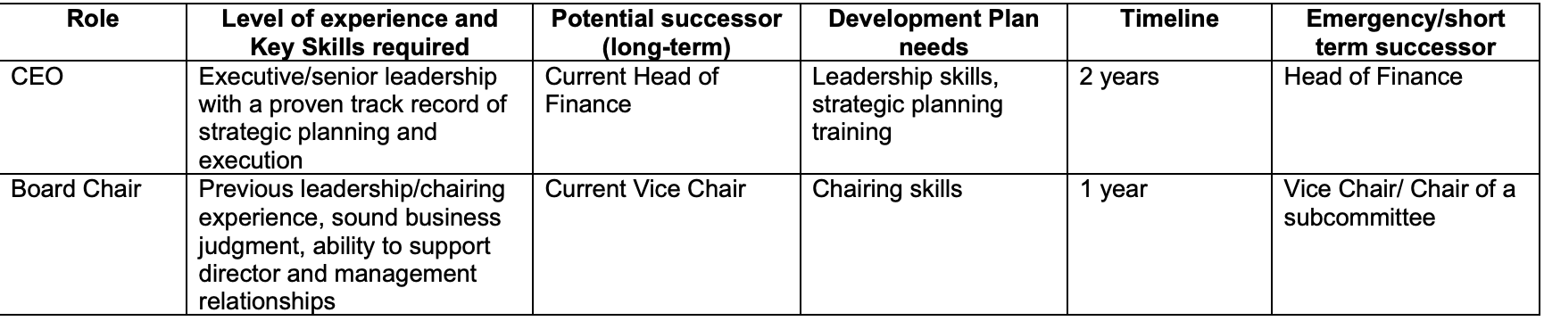 Template Succession Plan