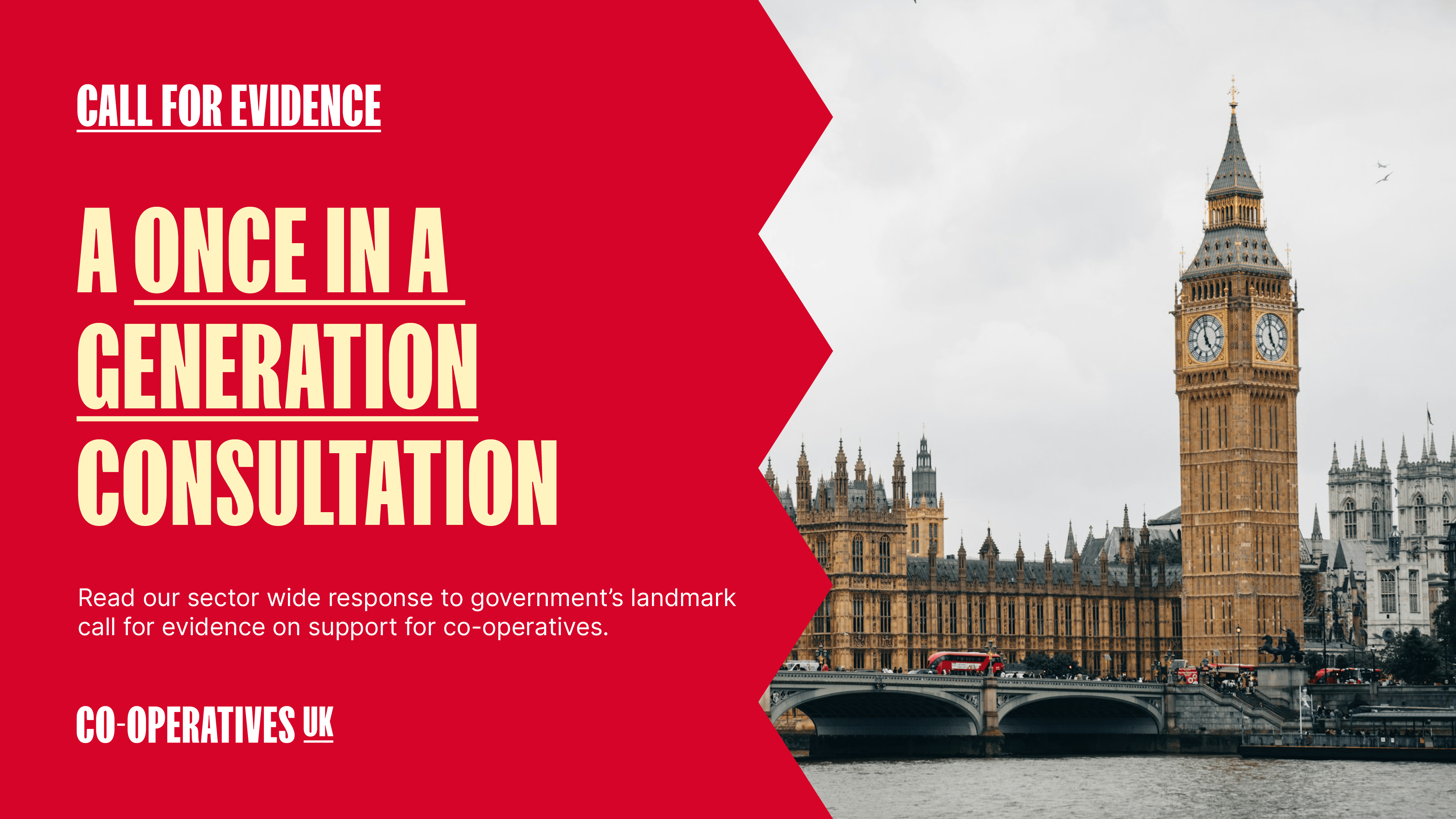 A graphic encouraging readers to read Co-operatives UK's response to the consultation from the UK government about business support for co-operatives