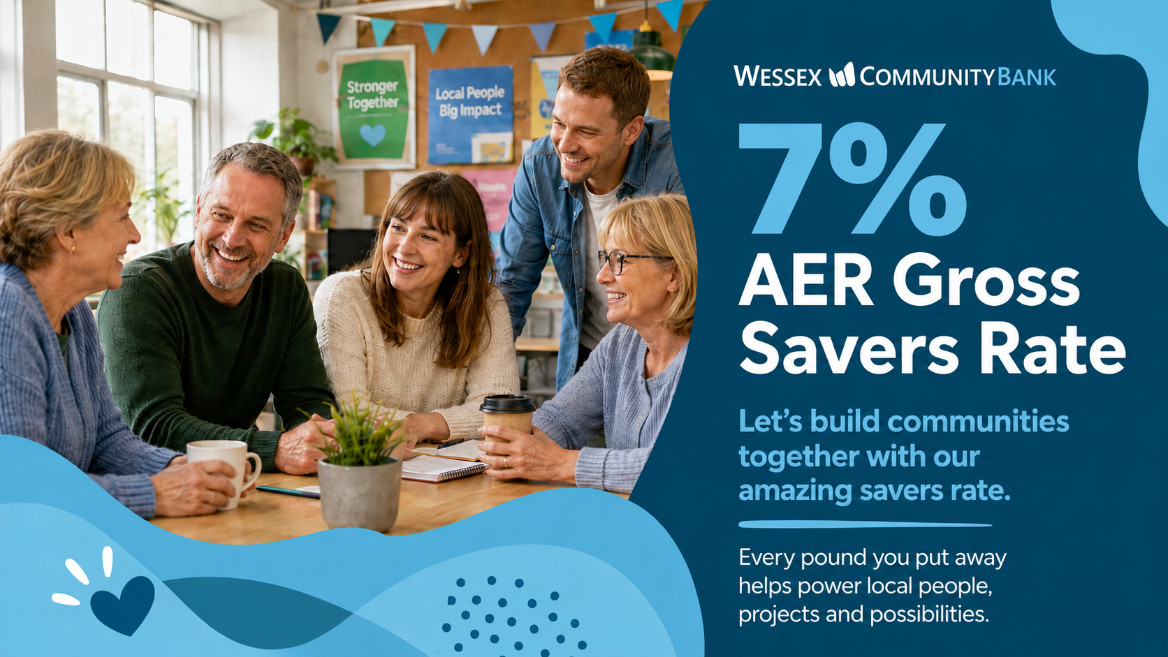 A group of people smiling and some words about the Saver offer