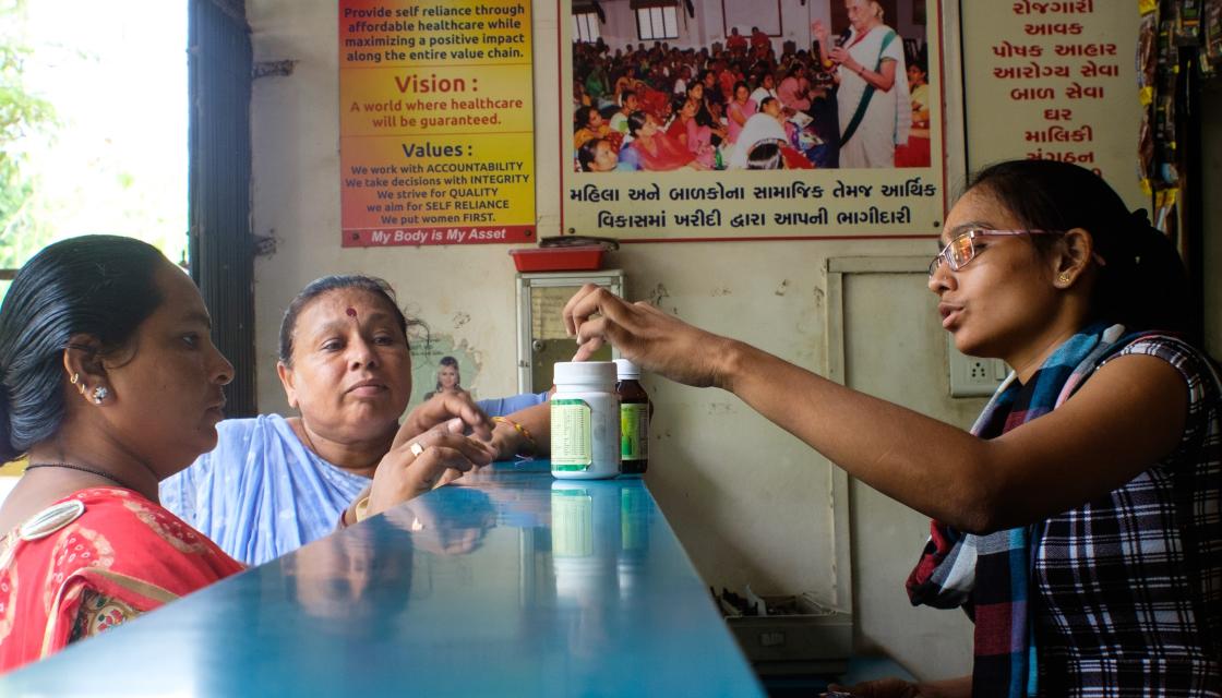 Young women in India working in a co-op