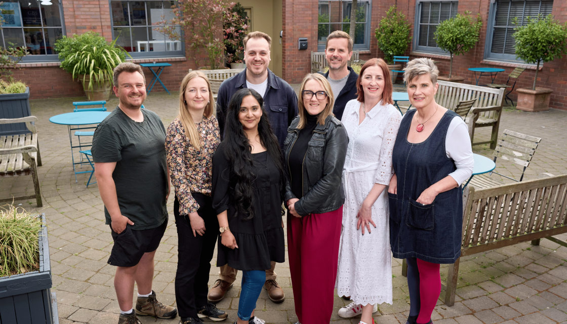 A photo featuring Jonny Graney, founder of Artefact Stirchley; Natalie White, portfolio manager of Power to Change; Mareen Aktar and Stephen Hawkes, from The Developer Society; Hayley Pepler, head of culture at the West Midlands Combined Authority; James de le Vingne, chief executive of the Employee Ownership Association; Rose Marley, chief executive of Co-operatives UK; Jo Ind, manager of the West Midlands Ownership Hub