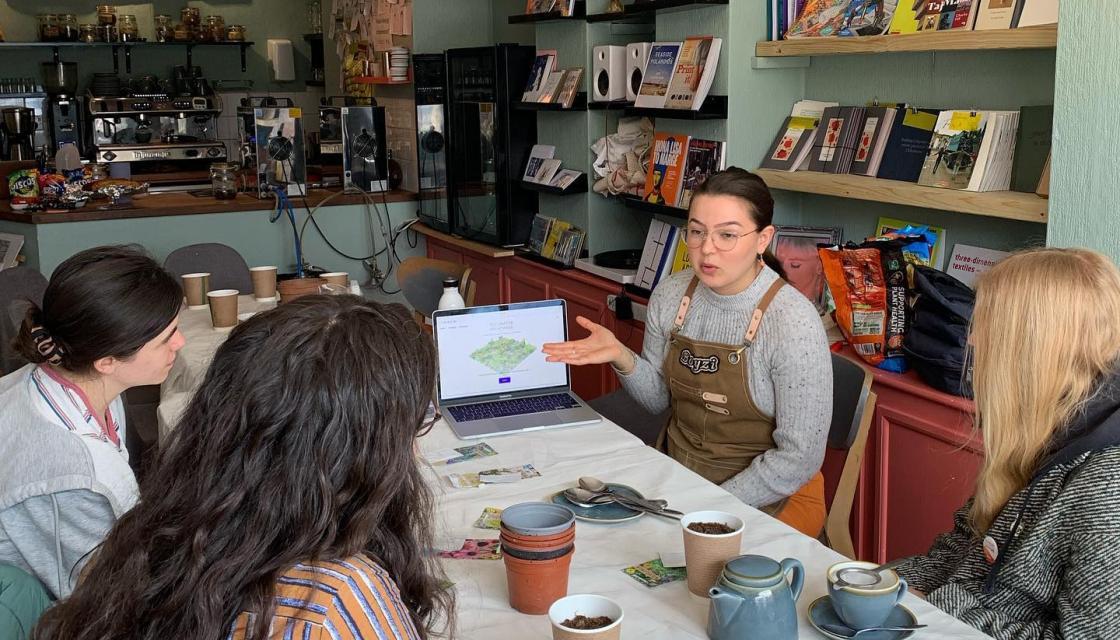 A woman giving a pollinator workshop