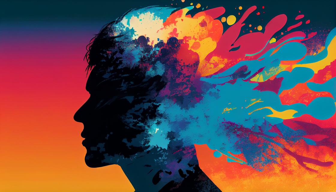 An abstract design of a silhouetted figure evoking emotion and abstract imagination.