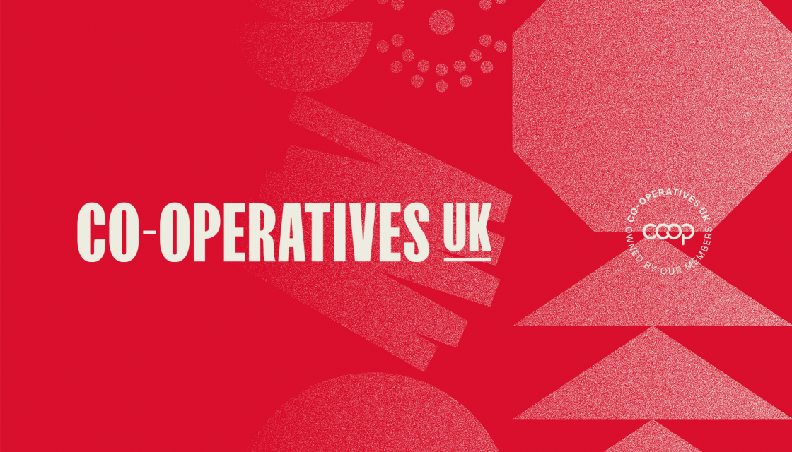 Co-operatives UK logo on red background. 
