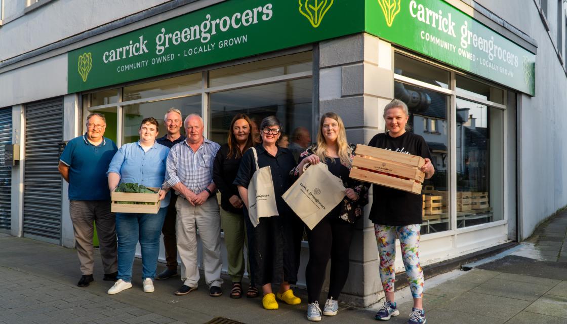 People stood outside Carrick Greengrocers shop