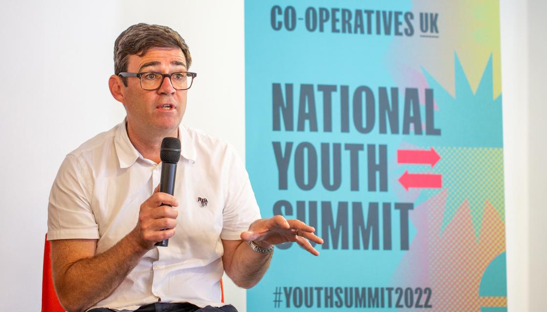 Andy Burnham speaking at the National Youth Summit 2022