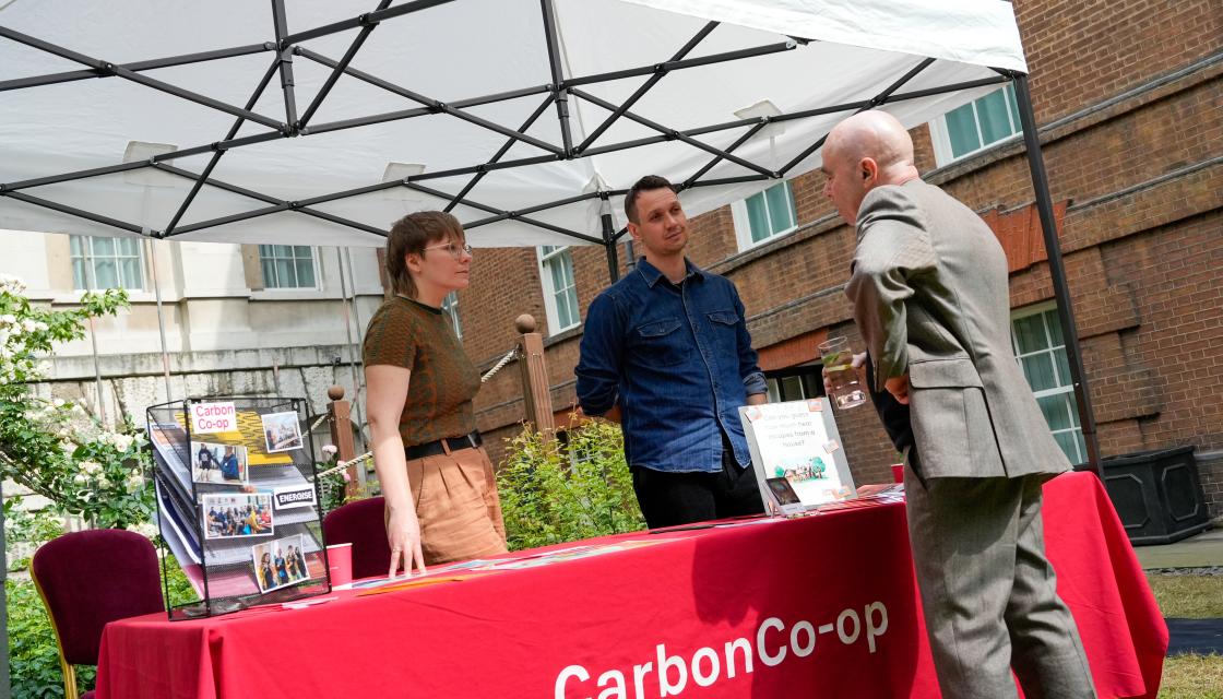 A photograph of Carbon Co-op exhibiting at the Downing Street reception for co-operatives and mutuals.