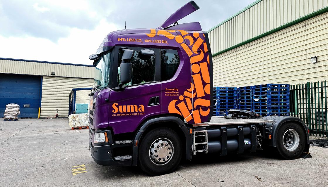 A photo of a Suma biomethane truck