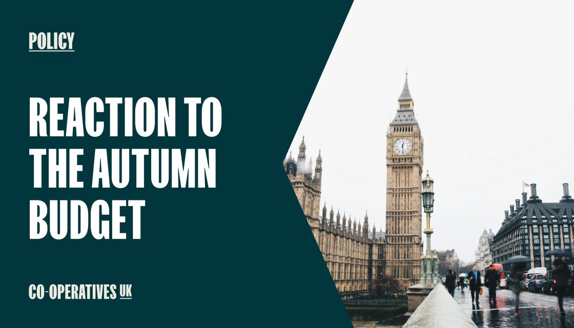 A graphic with writing saying "Policy: Our reaction to the #budget2026" and an image of the houses of parliament on the right