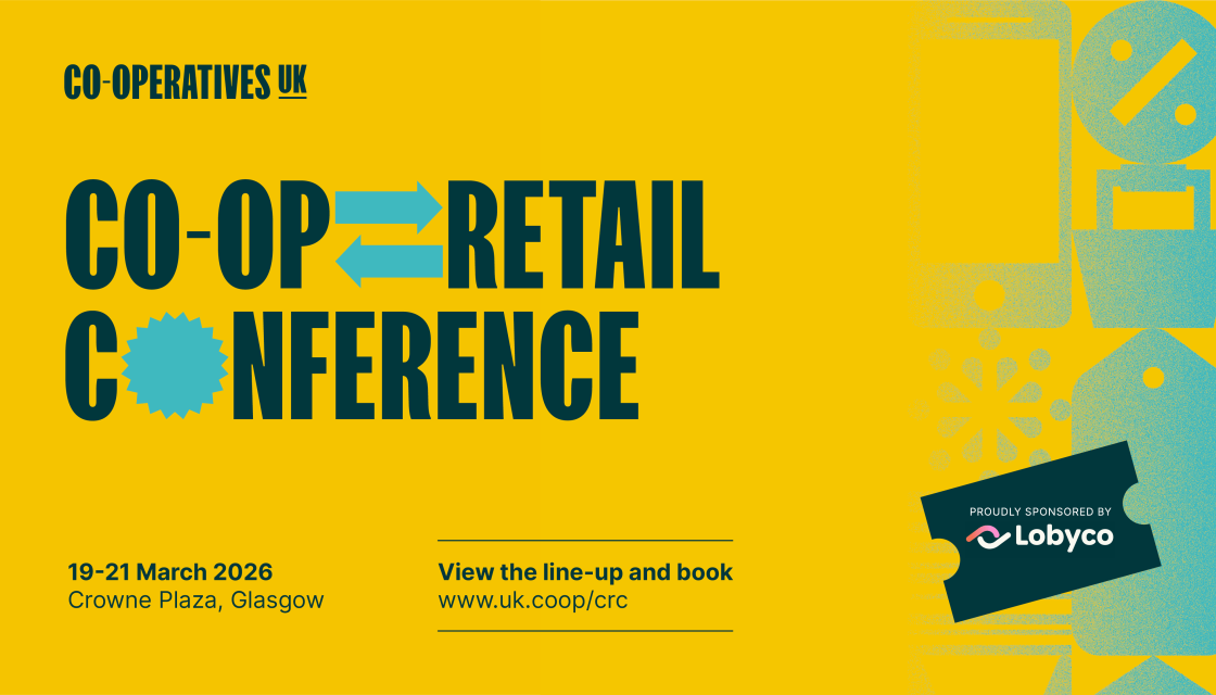 A promotional graphic for Co-operatives UK's Co-op Retail Conference taking place in Glasgow from 19-21 March 2026