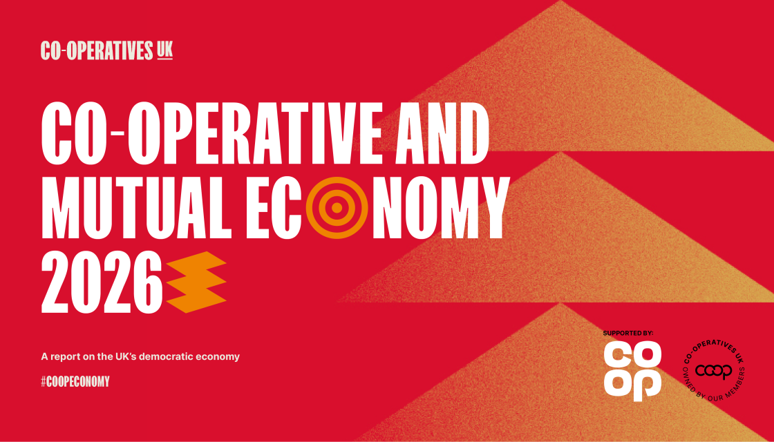 A graphic of the front cover of the co-operative and mutual economy report