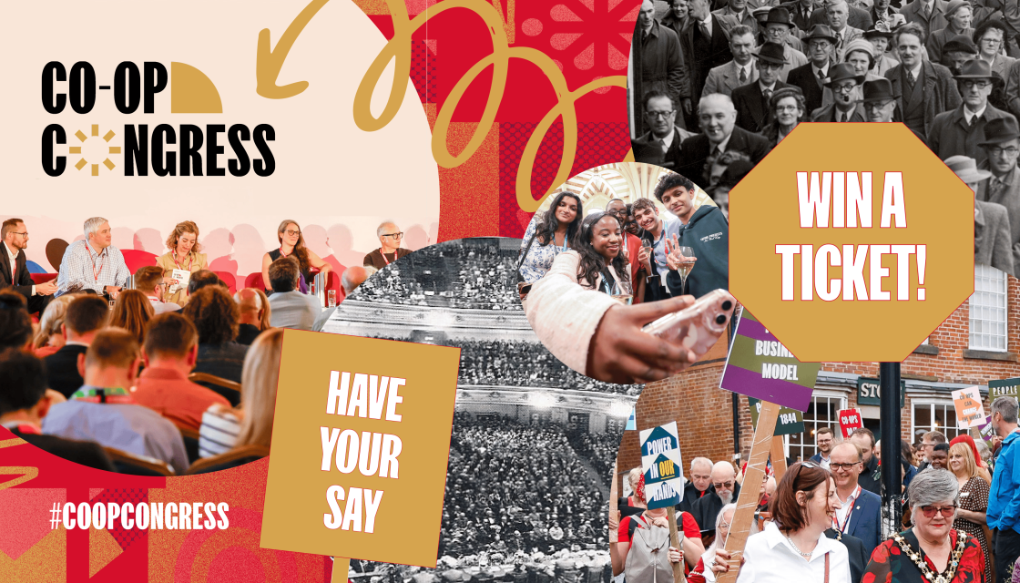 A graphic with photos of the event Co-op Congress with text saying "Have your say in the future of Co-op Congress"