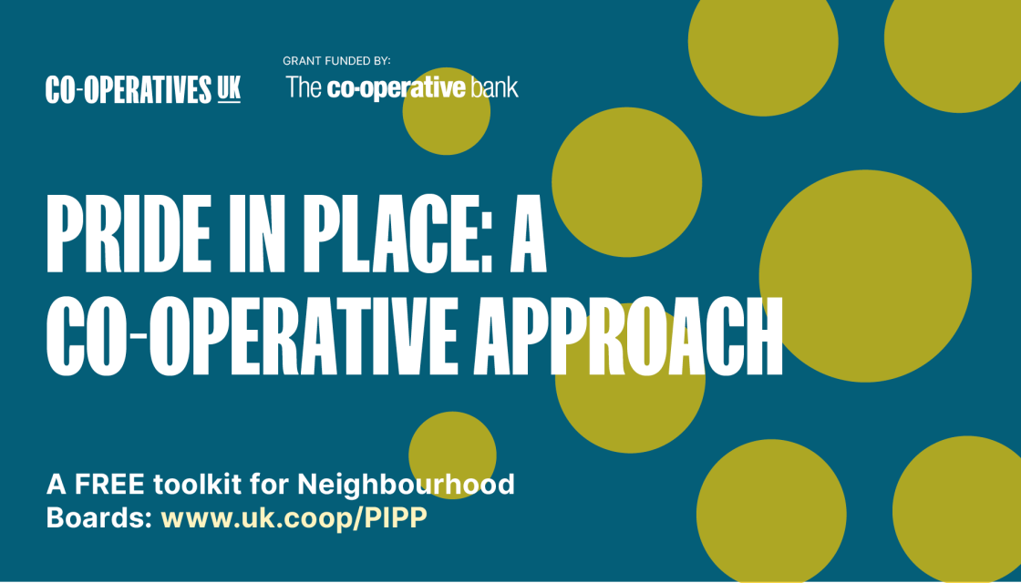 A graphic promoting a free toolkit titled 'Pride in place: A co-operative approach'