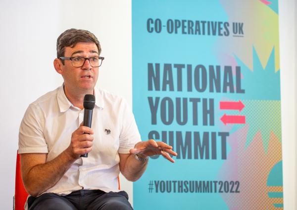 Andy Burnham speaking at the National Youth Summit 2022
