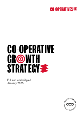 Front cover of Co-operatives UK's Co-operative Growth Strategy document (full and unabridged version). It features the title of the document on a white background and the Co-operatives UK logo.