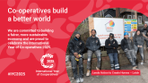 A graphic promoting the International Year of Co-operatives 2025 with the caption: 'Co-operatives build a better world. We are committed to building a fairer, more sustainable economy and are proud to celebrate the International Year of Co-operatives 2025'. It also has a photo of people working at Leeds Action to Create Homes (LATCH)
