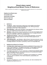 Front page of the template terms of reference for a co-operative Neighbourhood Board