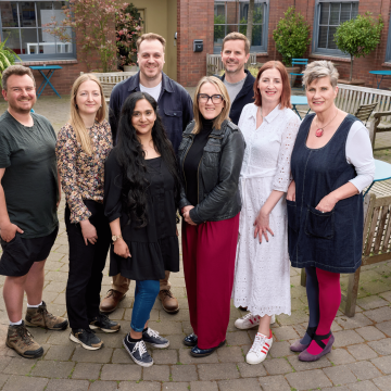 A photo featuring Jonny Graney, founder of Artefact Stirchley; Natalie White, portfolio manager of Power to Change; Mareen Aktar and Stephen Hawkes, from The Developer Society; Hayley Pepler, head of culture at the West Midlands Combined Authority; James de le Vingne, chief executive of the Employee Ownership Association; Rose Marley, chief executive of Co-operatives UK; Jo Ind, manager of the West Midlands Ownership Hub