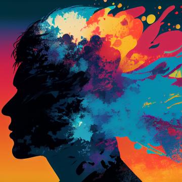 An abstract design of a silhouetted figure evoking emotion and abstract imagination.