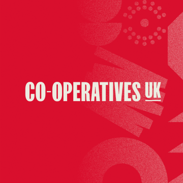 Co-operatives UK logo on red background. 