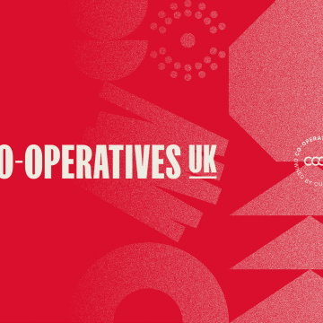 Co-operatives UK logo on red background. 