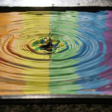 Time lapse photography of a water ripple, showing the colours of the rainbow from left to right. Photo by Jordan McDonald on Unsplash