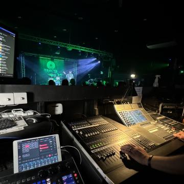 The Forum Darlington from the POV of the sound desk to the stage with a band performing