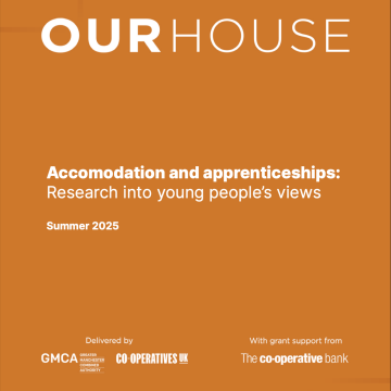Front cover of the Our House report by Co-operatives UK: "Accommodation and Apprenticeships: Research into young people’s views"