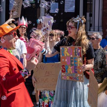 A group of people at a demo to save Bethnal Green Working Men's Club
