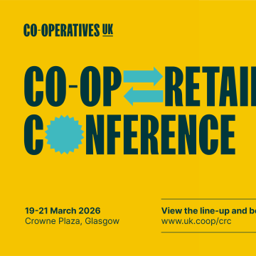 A promotional graphic for Co-operatives UK's Co-op Retail Conference taking place in Glasgow from 19-21 March 2026