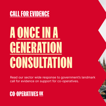 A graphic encouraging readers to read Co-operatives UK's response to the consultation from the UK government about business support for co-operatives