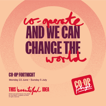 The Co-op fortnight graphic saying co-operate and we can change the world