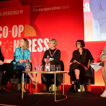 Co-op Congress 2026 panel including Tony Walsh, Martina Murphy, Julie Hesmondhalgh, Lisa Trickett and Rose Marley
