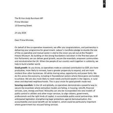 Letter to the Prime Minister: Co-operatives and good growth